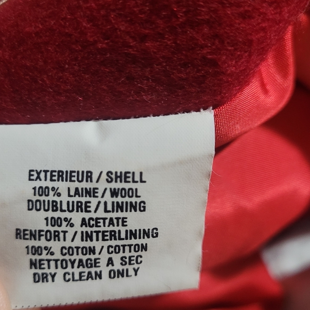 Vintage Red 100% Wool Double-Breasted Maxi Over Coat with Black Trim 6 - Picture 9 of 10